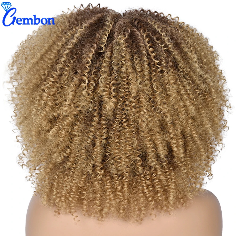 Curto Afro Kinky Curly Perucas com Franja