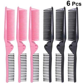 

1 Bag/6pcs Foldable Comb Double-Headed Hair Folding Comb Anti-static Hair Comb High Temperature Resistance Comb (3pcs Black, 3pc