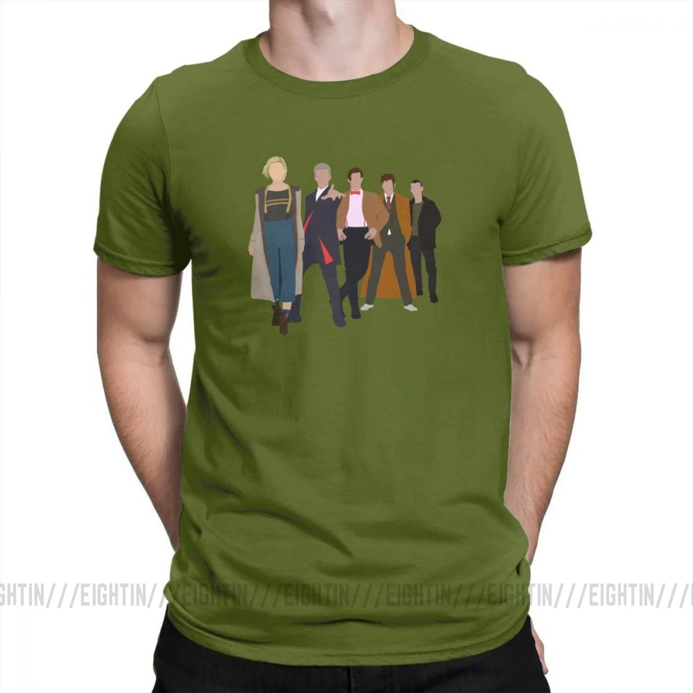 Doctor Who All Five Modern Doctors T-Shirts New Costume Male Cool New Design T Shirts Short Sleeved Tees Pure Cotton Plus Size - Цвет: Армейский зеленый