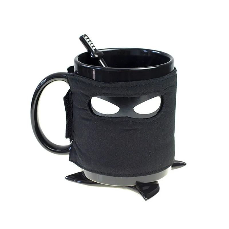 

Japan Creative Japanese samurai Mug Black Mask Ceramic Cup With Spoon Sword Coffee Milk Tea Mugs Milk Coffee Tea Cup Mugs