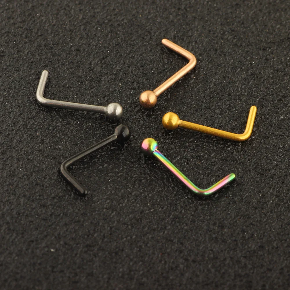 New Arrival Simple L Shape Surgical Steel 0.8*6mm Nose Studs Hooks Bar Pin Nose Rings Body Piercing Jewelry For Women