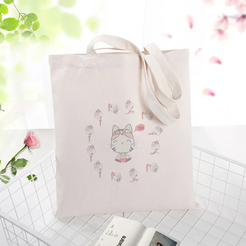 Кошка Холст сумка для покупок на заказ Печать текстовый логотип DIY ежедневное использование экологическая многоразовая утилизация