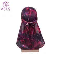 New Dazzling Galactic Galaxy Star Patterns Silky Durag Turban Hat Wigs Durags Doo Rag Headwrap Biker Pirate Hat Hair accessories