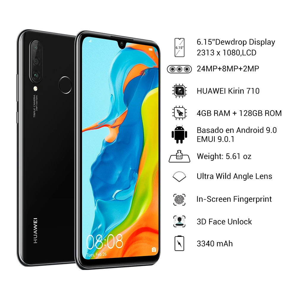 Глобальная версия,, HUAWEI P30 Lite Nova 4e, 4G, смартфон, 4G, 128G, 6,15 дюймов, Android 9,0, Kirin 710, четыре ядра, 24 МП, мобильный телефон