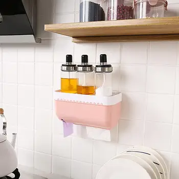

Plastic Wall Mounted Tissue Box Waterproof Toilet Paper Towel Holder with Storage Shelf Rack Case Organizer Bathroom Tool