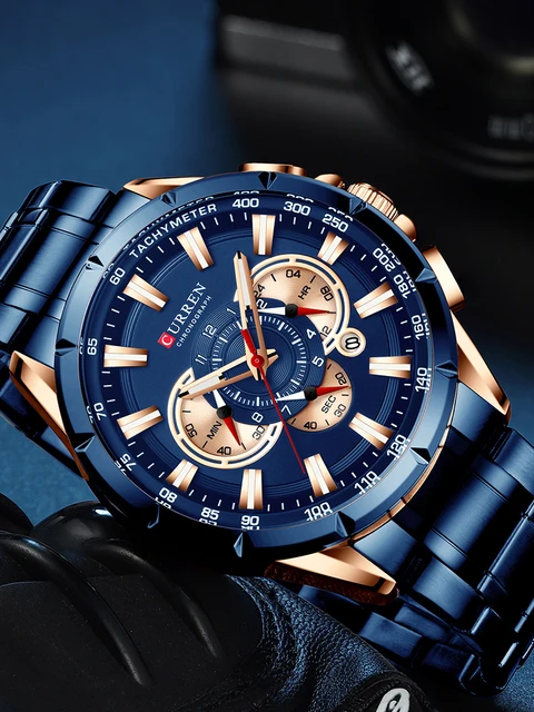 CURREN nouveau chronographe de Sport décontracté montres pour hommes bracelet en acier inoxydable montre-bracelet grand cadran horloge à Quartz avec pointeurs lumineux 6