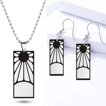 

Anime Kimetsu No Yaiba New Titanium Steel Double-Sided Necklace Earring Ear Clip Cosplay Props Demon Slayer Kamado Tanjirou