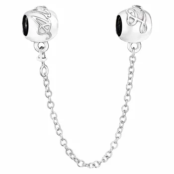 

New 925 Sterling Silver Thread Bead Charm Word "family forever " Family Ties Safety Chain Beads Fit Bracelet Diy Jewelry