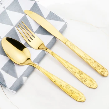 

Fashion Golden Dinnerware Set Fork Spoon Knife Set Gold Stainless Steel Cutlery Set 3 Pieces Kitchen Luxury Tableware Household