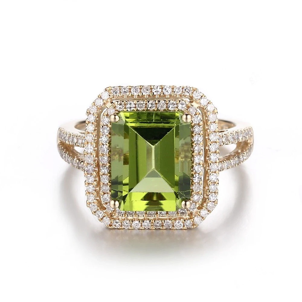 Женское Обручальное кольцо 10 К желтого золота с натуральным Перидотом 3.61ct