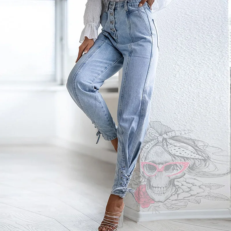 Women Jeans Vintage High Waisted Jeans Woman Solid Pants For Women Slim Button Design Autumn Female Casual Trousers 2021 armani jeans