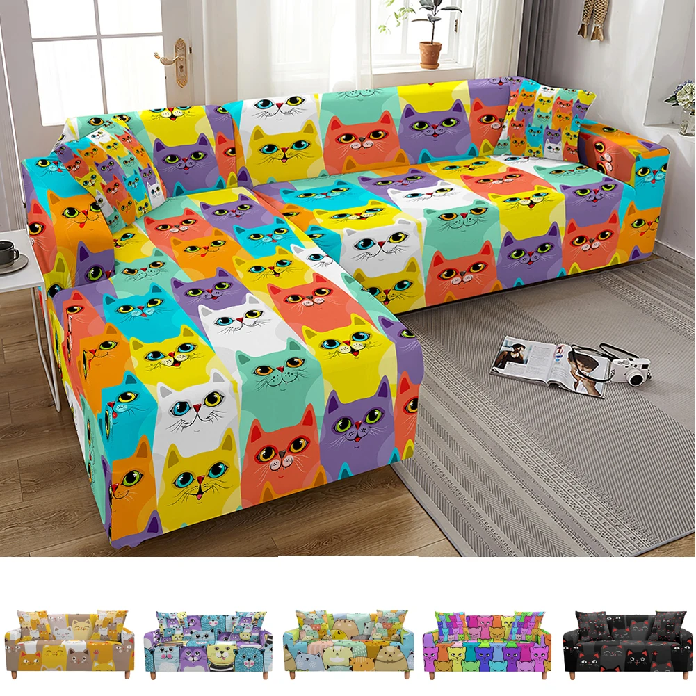 

Чехол для дивана с мультяшным котом для гостиной, эластичные Чехлы для дивана с собакой, чехол для дивана L-образной формы