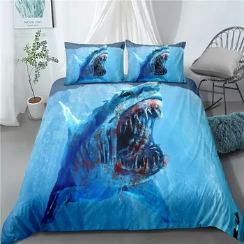 

Haguyy 3D Shark Bedding Duvet Cover Set Large Underwater World Puilt Set with Pillowcase King Kids Bedding Best Gifts for Kids