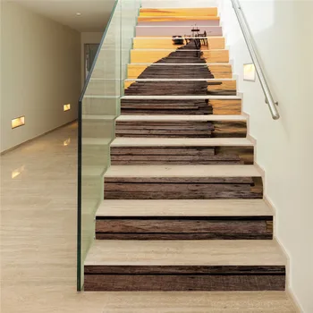 

13Pcs/Set DIY Float Wood Bridge On Ocean 3D Picture Fall Floor Wall Decor Decals Sticker Home Decoration July255