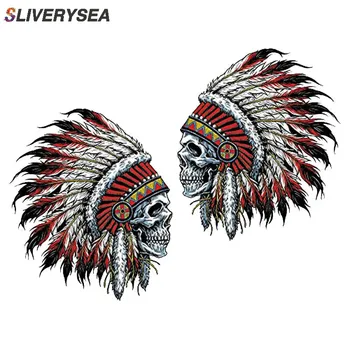 

SLIVERYSEA 10CM*10CM Car Styling Indian Chief Skull Stickers Funny Vinyl JDM Car Stickers and Decals