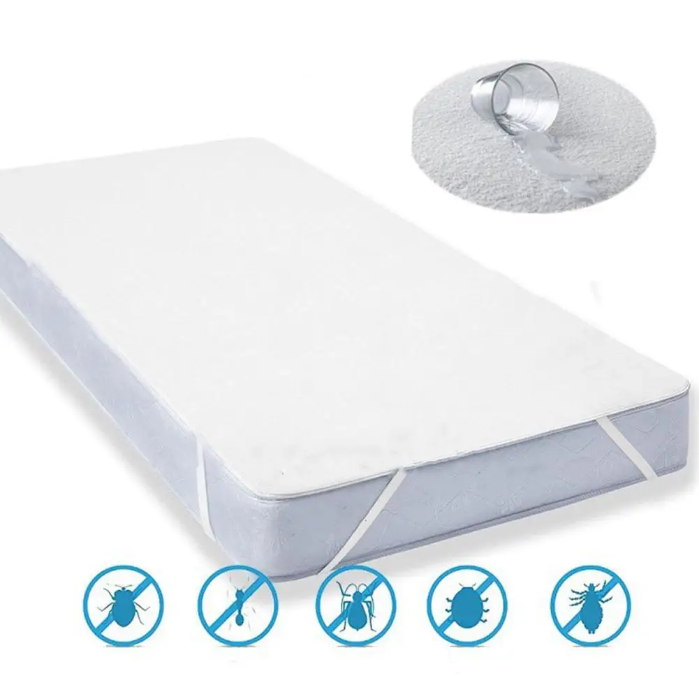 

New Solid Color High Quality Four-Corner Tendon Terry Cloth Waterproof Bedspread with 4 Corners Straps for Home Bedroom 
