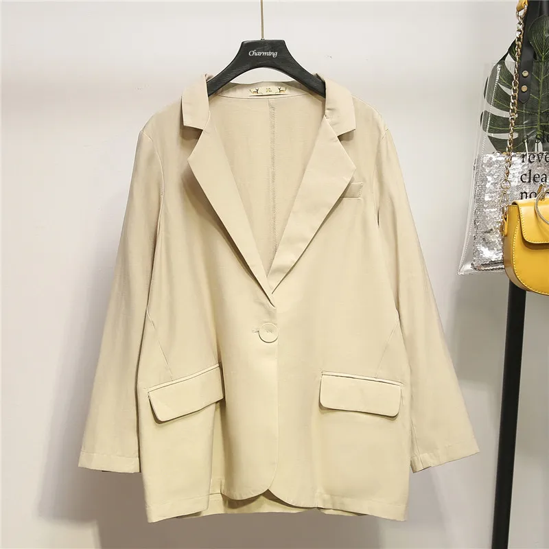 

2019 Spring Autumn Slim Fit Women Formal Jackets Office Work Tencel Linen Ladies Blazer Coat Hot Sale Fashion Plus Size 5XL