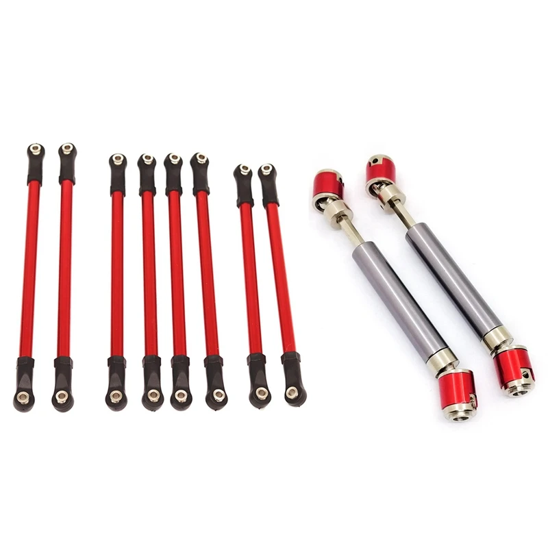 

8Pcs Wheelbase Link Rod Aluminum Alloy Link Rod 31m Red with 4Pcs Front Rear Drive Shaft Drive Axle