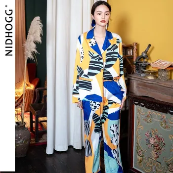 

Spring Leopard Printing Ice Silk Pajamas Women's Long Sleeve Thin Two-piece Sleepwear Turn-down Collar Satin Pijamas Bedroom Set