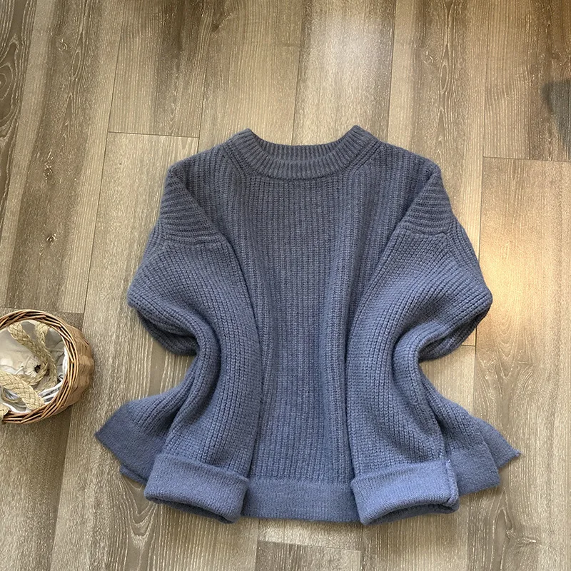 Mooirue зима Женский Повседневный вязаный свитер синий зеленый свободный джемпер Feminino розовый белый пуловер - Цвет: blue