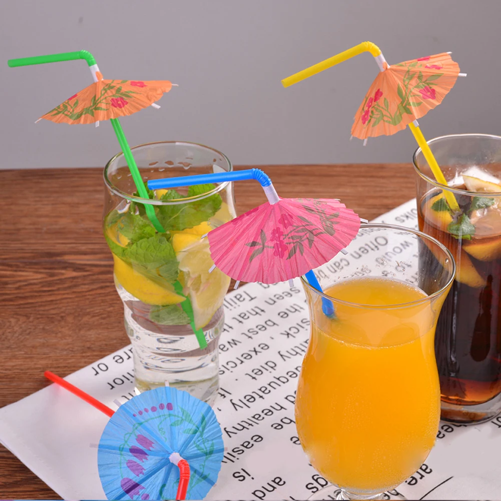 100pcs Hawaiian Luau Party Umbrella Parasol Straws Cocktails Drinks Pool Beach