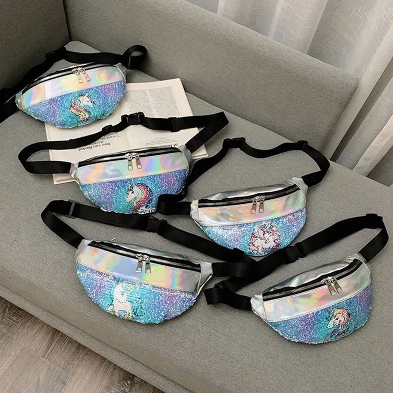 Единорог поясная сумка студенческий телефон карман Регулируемый ремень блесток мультфильм Подушка Грудь сумка на плечо для женщин