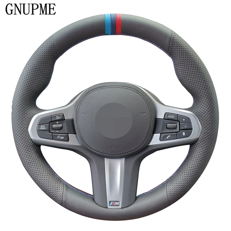 Diy Handstitched Black Artificial Leather Car Steering Wheel Cover For