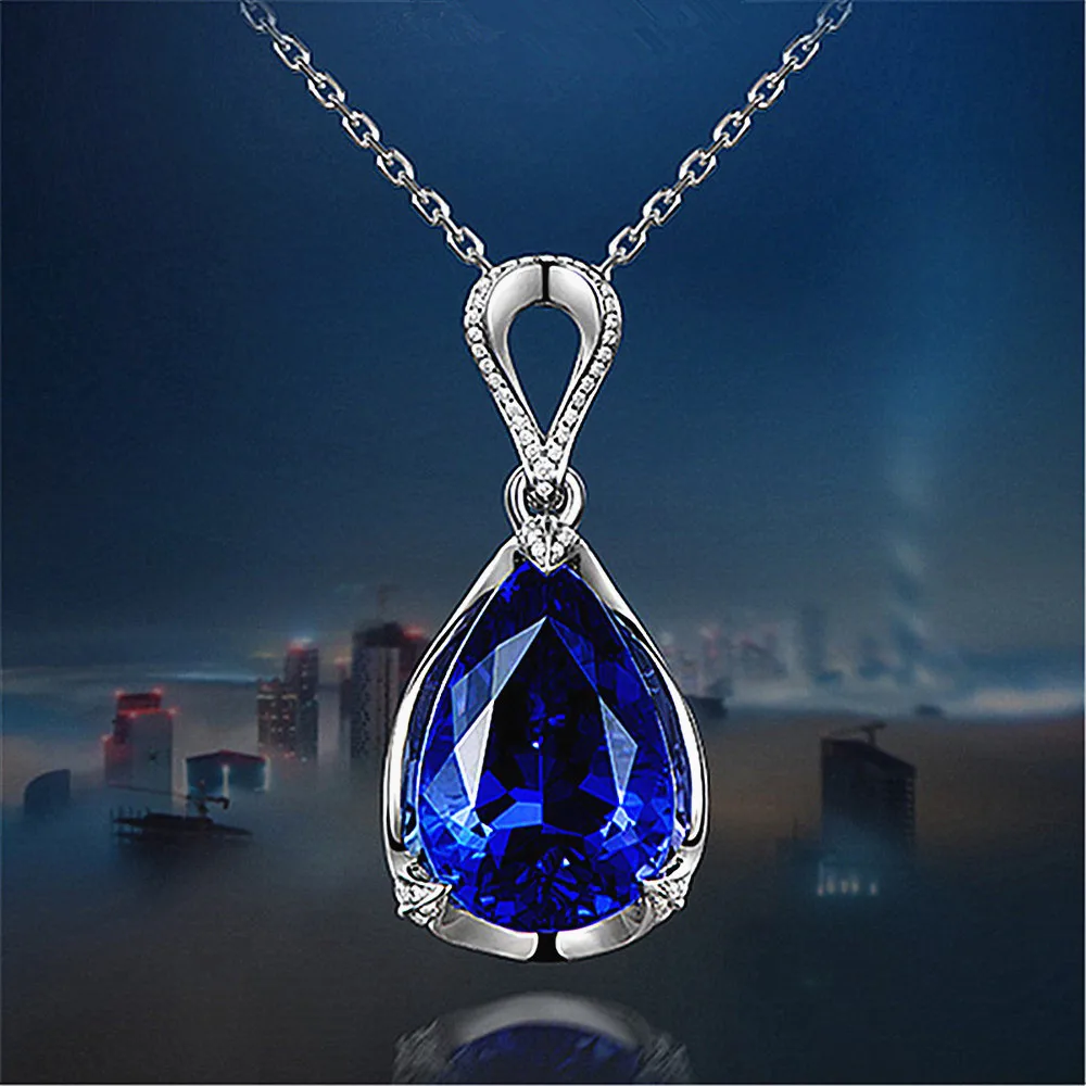 Usando una computadora bronce rueda Collares de lujo con piedras preciosas de zafiro azul para mujer, colgante  de diamantes de 5 quilates, joyería de tanzanita artificial, bisutería,  regalos _ - AliExpress Mobile