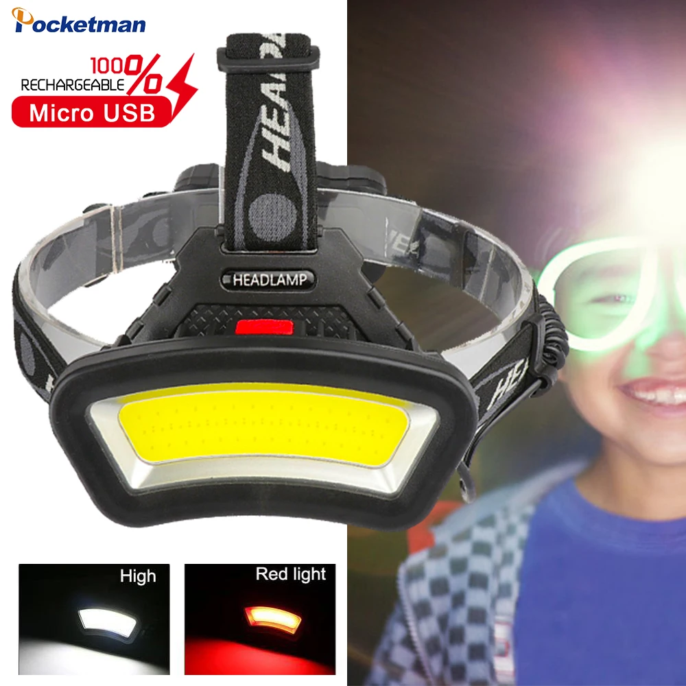 

Powerful wide Angle COB LED Headlight Outdoor Red Light Fishing headlamp 2x18650 battery USB rechargeable head lamp lantern