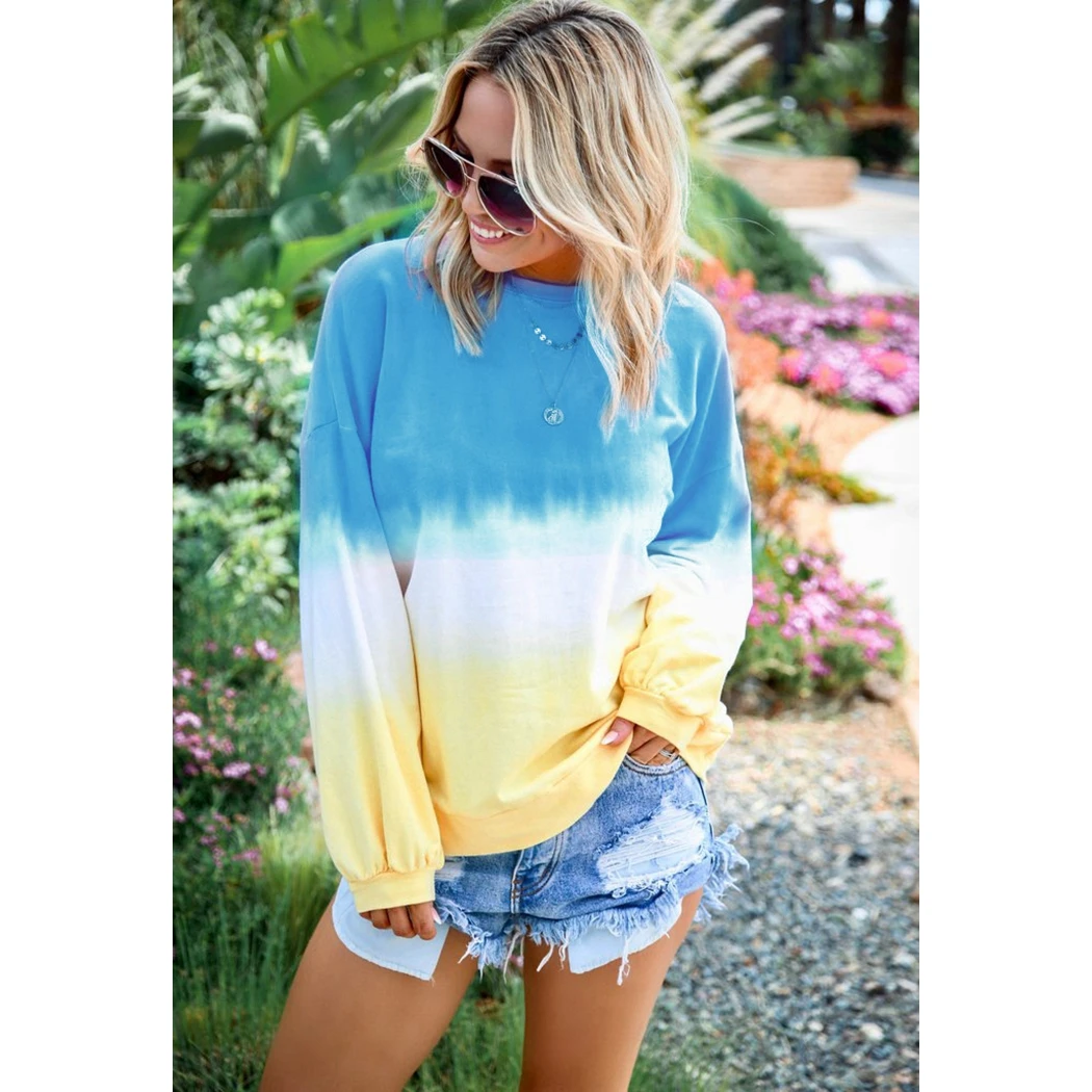 

Plus Size Gradient Printed Long-Sleeved T Shirt 2019 Autumn Basic Tshirt Women Long Sleeve T-Shirts Ladies Loose Tops Tee Shirts