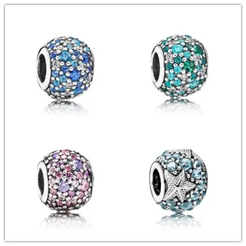 

925 Sterling Silver Charm Ocean Mosaic Charm Beads Fit Women Pandora Bracelet & Necklace Diy Jewelry