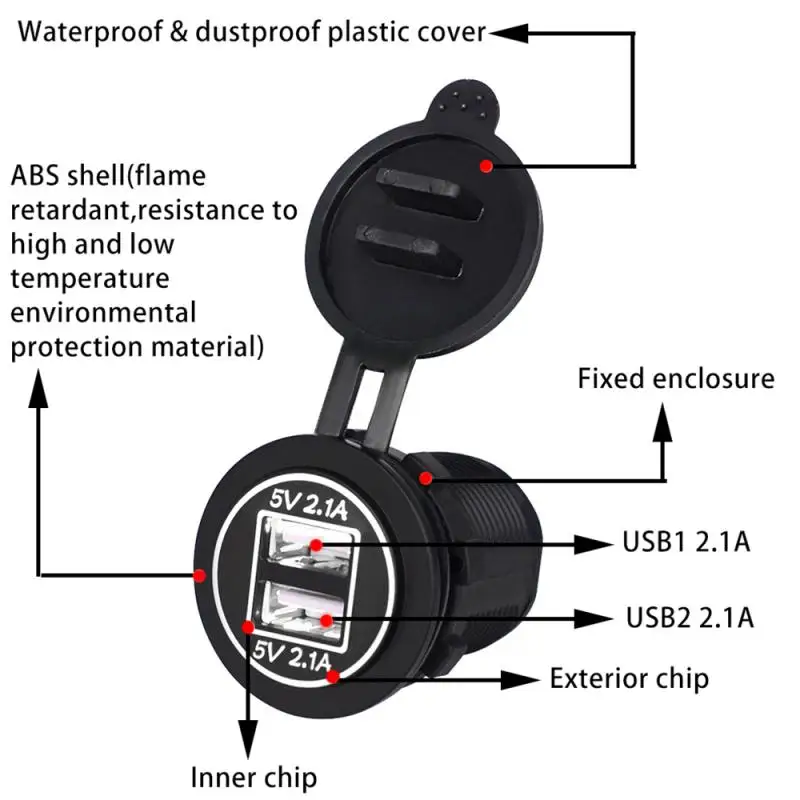 5V 2.1A Быстрая зарядка двойной USB зарядное устройство розетка водонепроницаемый розетка для 12-24V автомобиля Лодка Мотоцикл аксессуары