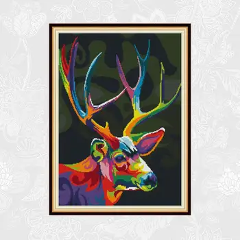 

Joy sunday Colorful Deer Counted Cross Stitch 11CT 14CT DIY Embroidery Thread Sets Home Decor Needlework Aida Cross Stitch Kits