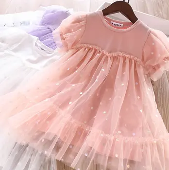 

6261 Sequins Tutu Short Sleeve Princess Baby Girl Dress 2020 New Summer Party Wedding Kid Dress For Girl Wholesale Child Clothes