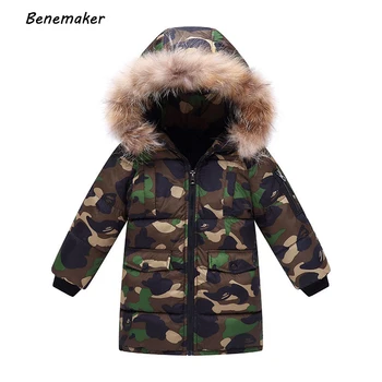 

Benemaker Boy Winter Camouflage Jackets Long Fur Collar Windbreaker Children Clothing Thicken Baby Kids Parkas Outerwear AP077