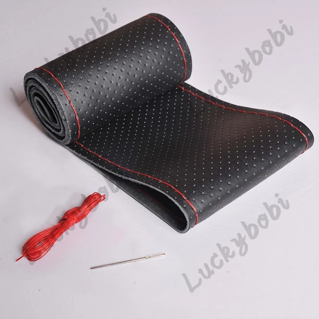 Car Steering Wheel Braid Cover Needles And Thread Artificial Leather Car Covers Suite 7 Color DIY Texture Soft Auto Accessories Black red