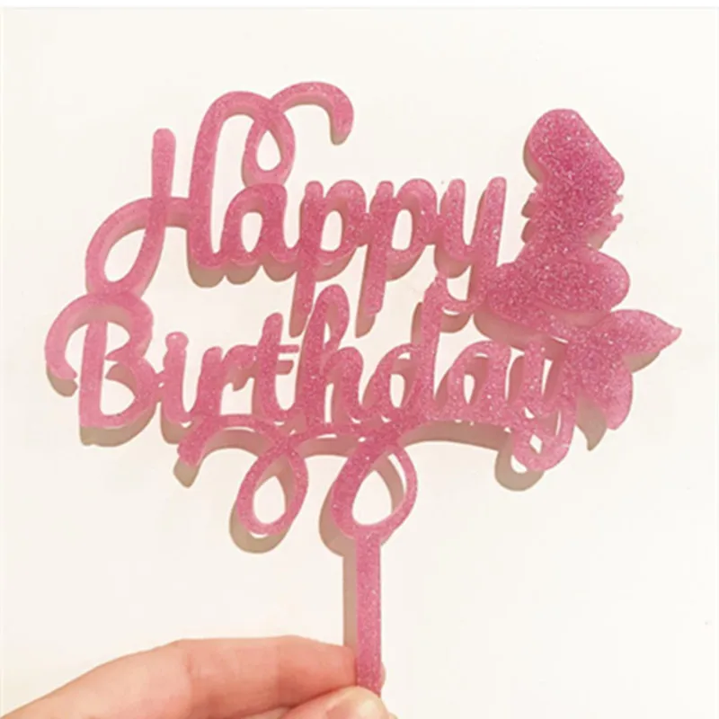 

INS Glitter Mermaid Acrylic Happy Birthday Cake Topper Pink Birthday Cupcake Topper for Girls Birthday Party Cake Decorations