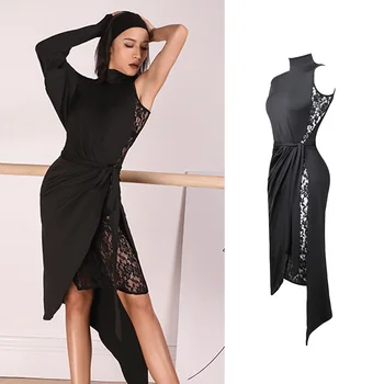 

Latin Dance Dress Female Adult Tango Salsa Cha Cha Samba Rumba Wear Personality Shoulder Sexy Lace Practice Dresses DNV12295
