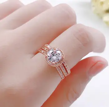 

Fashion layered stackable AAA zircon gemstones diamonds rings sets for women rose gold jewelry bijoux bague accessories gifts