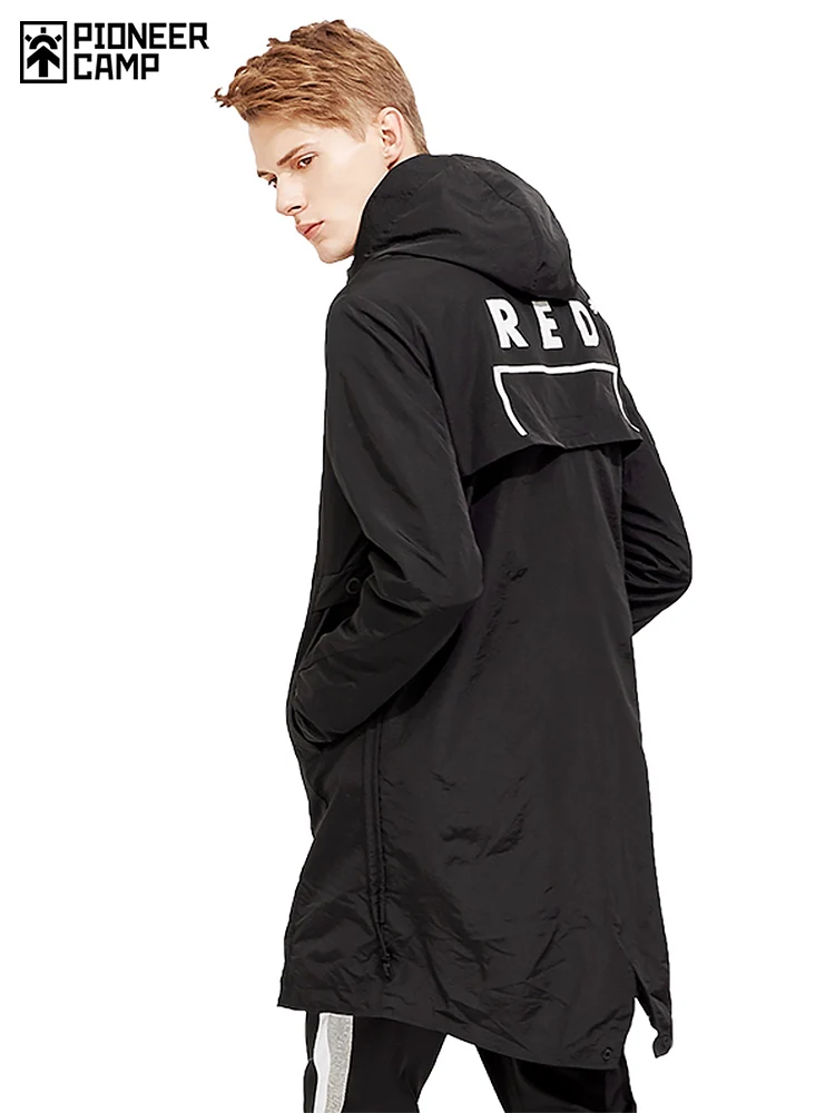 Pioneer camp mens long trench coat brand clothing casual fashion long jackets hooded trench AFY803120