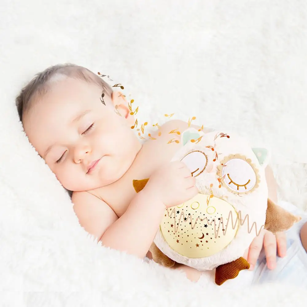 

Baby White Noise Sound Machine With Star Projector Light Music Owl Animal Baby Sleeping Plush Toy