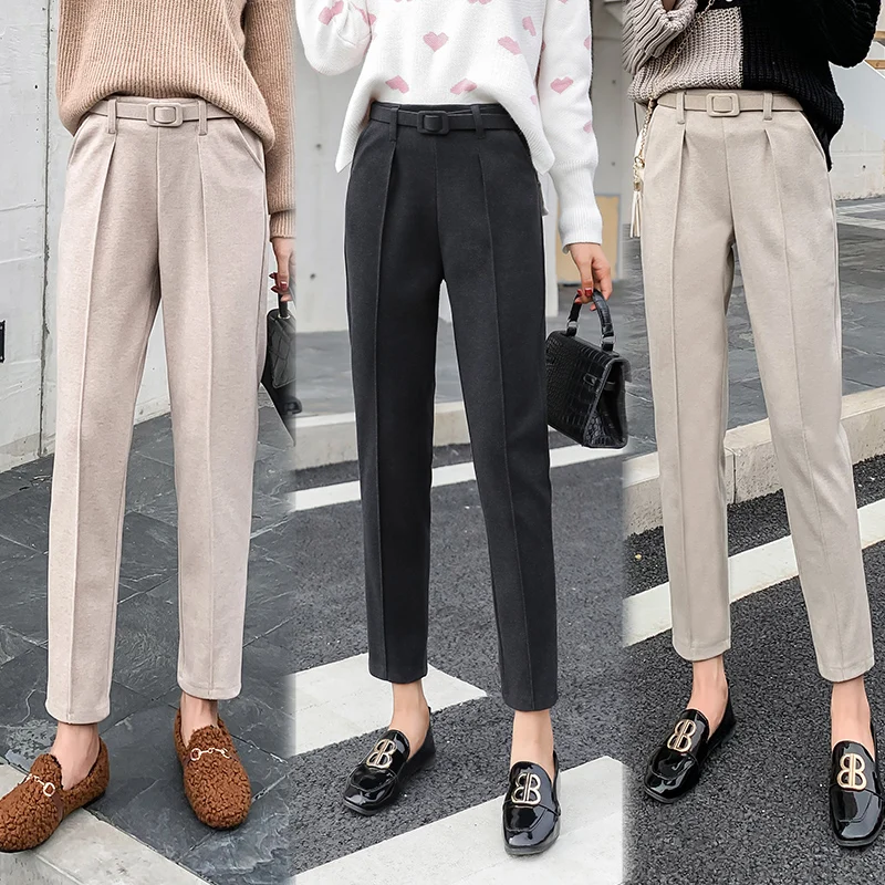 

Winter Thicken Women Pencil Pants Plus Size Wool Pants Female 2019 Autumn High Waist Loose Trousers Capris Good Fabric