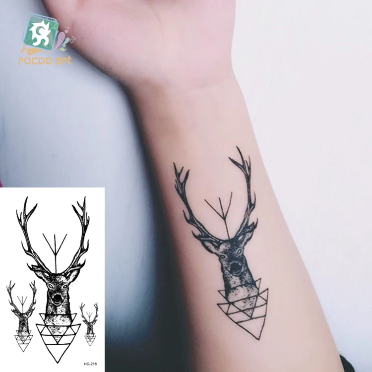 Rocooart 10.5x6cm Fake Temporary Tattoo Sticker for Girls Waterproof Black Geometric Mountain Tatoos Body Art Fake Tattoo Paper