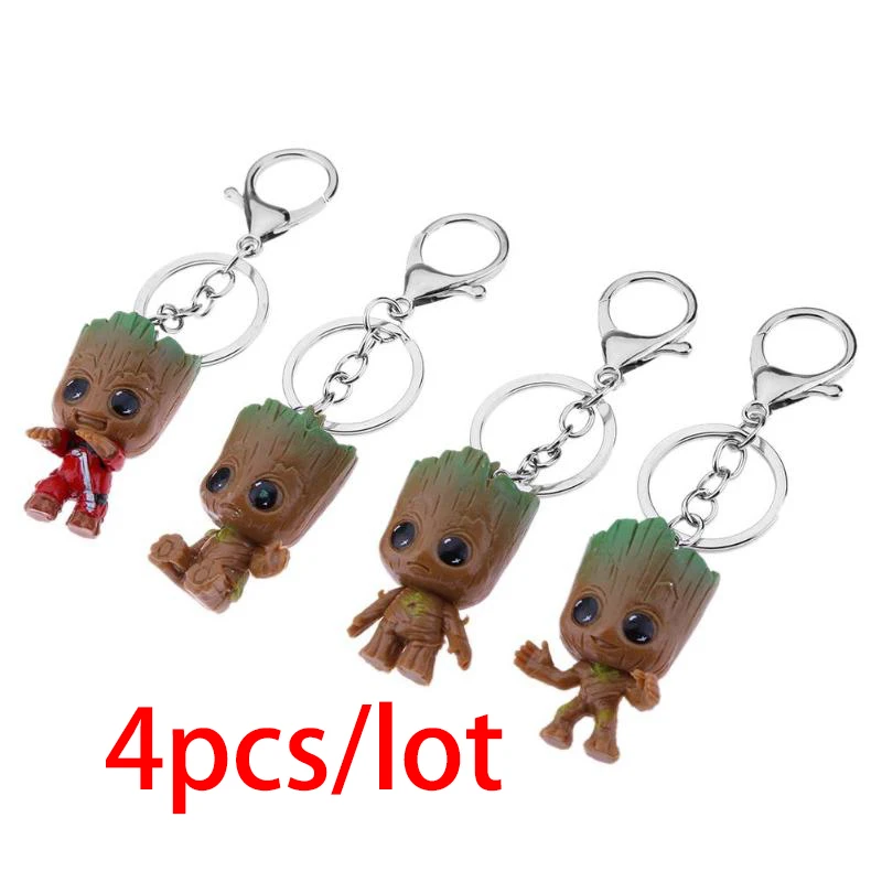 Стражи Галактики фигурка дерево человек украшение автомобиля игрушки Groot брелок Модель статуя красное дерево человек фигурка младенца брелок маленький подарок - Цвет: 4pcs