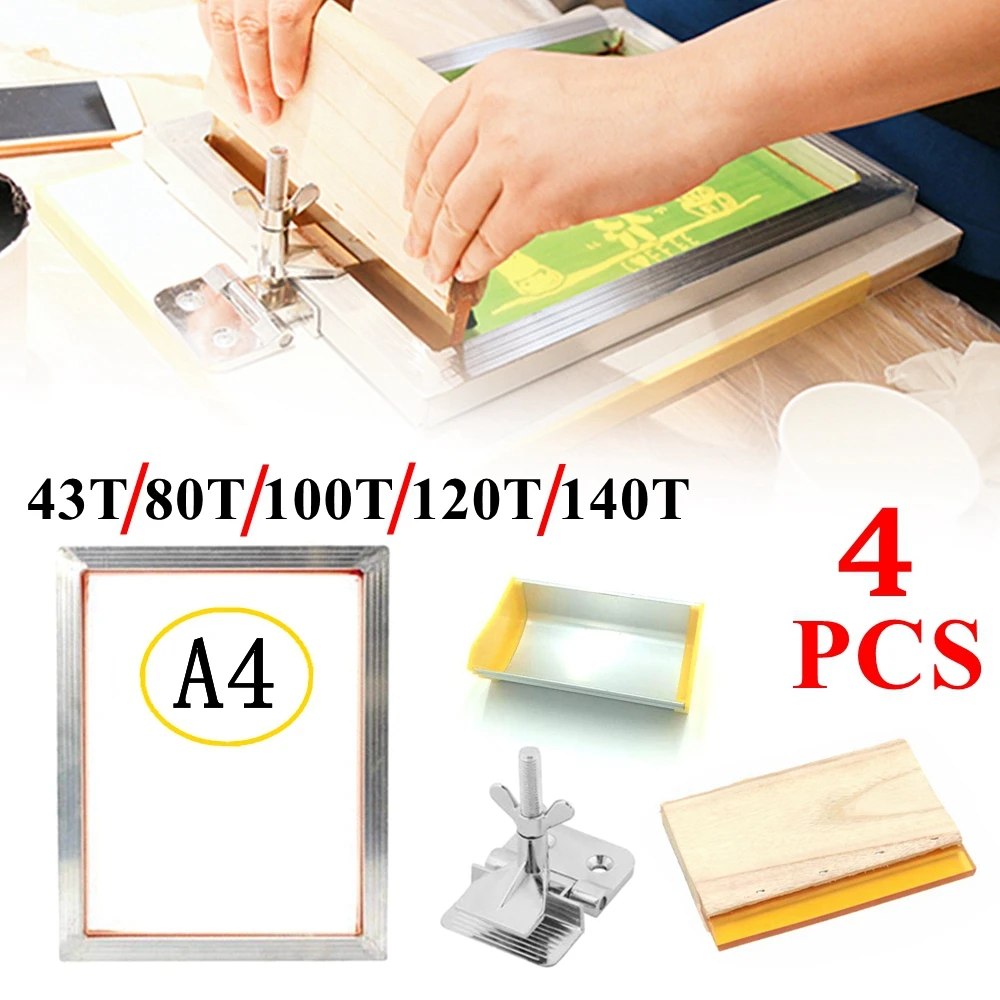 43T/100T/120T/140T Silk Screen Printing Kit Set Aluminum Frame + Hinge Clamp + Emulsion Scoop Coater Squeegee Tool Parts Kits screen printing mesh,silk screen coating tool