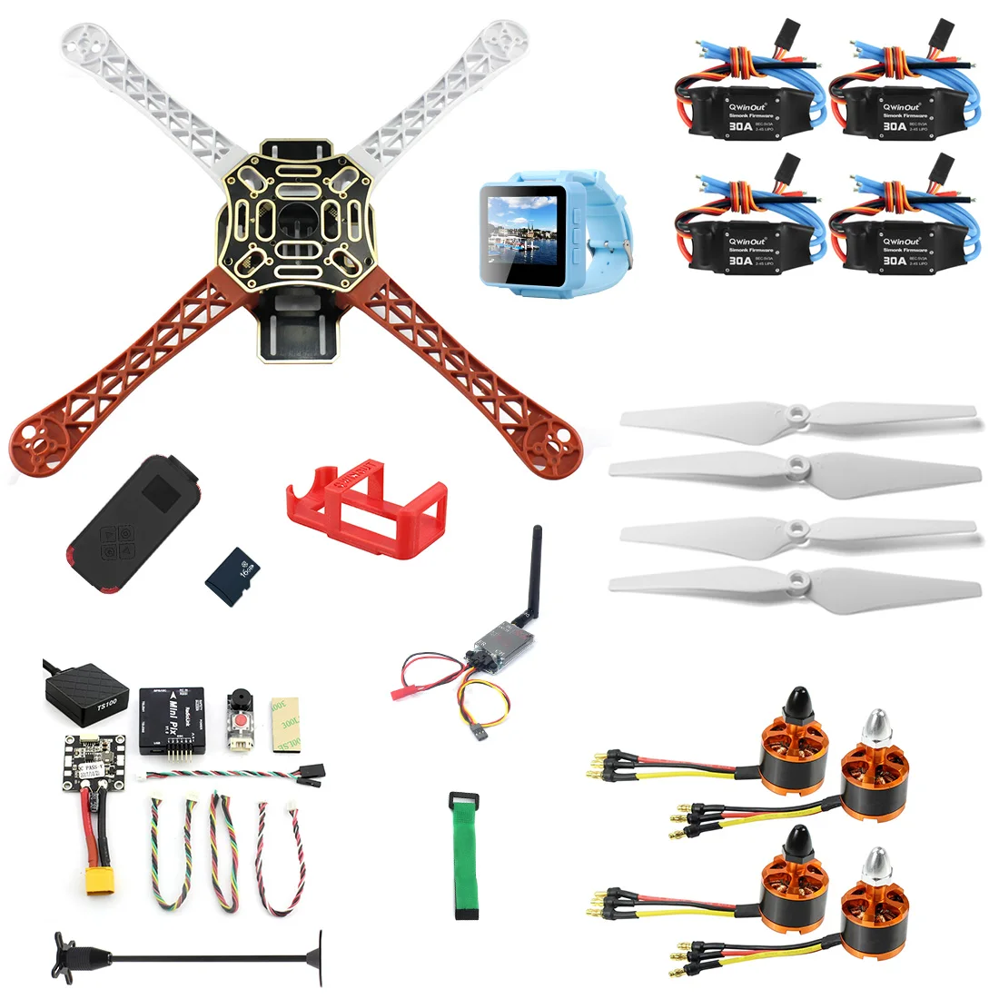DIY RC Дрон комплект F450-V2 FPV Квадрокоптер с мини PIX мини gps Q6 4K широкоугольная экшн-камера FPV часы/FPV очки запчасти - Цвет: FPV Watch NO battery