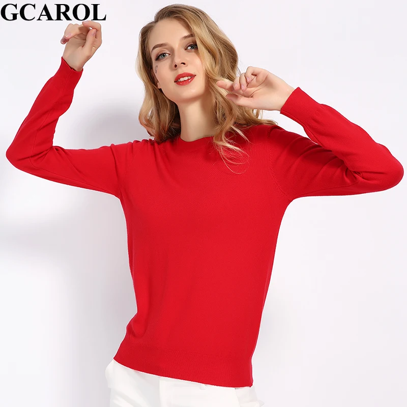 Kaufen GCAROL Neue O Neck Frauen 30% Wolle Pullover Candy Jumper Casual Stretch Herbst Winter Grundlegende Übertragen Stricken Pullover S 3XL
