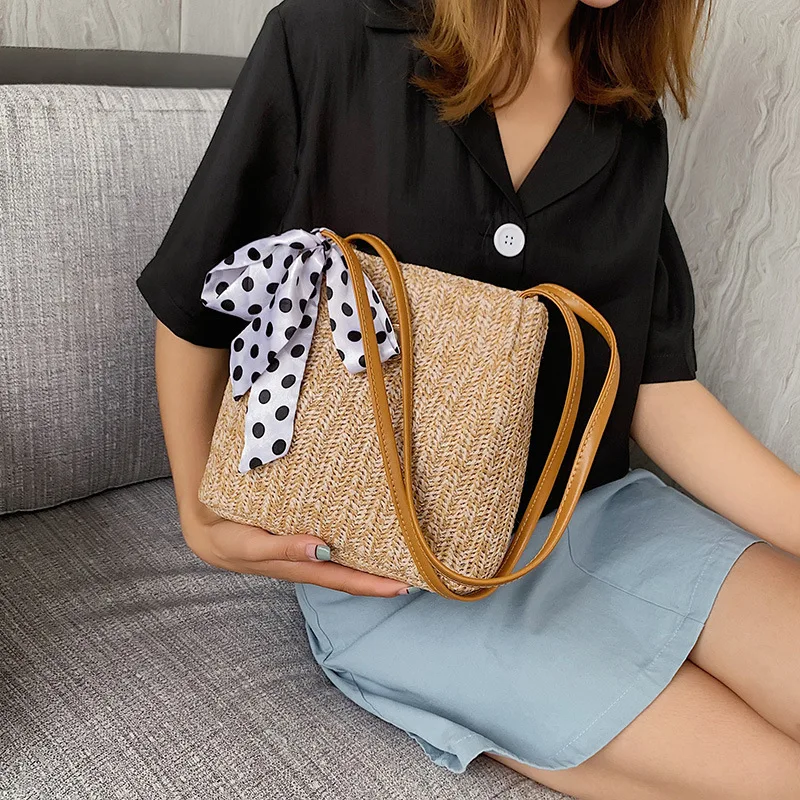 

Women Straw Bag For Beach 2020 Bohemian Style Leisure Totes Knitting Summer Large Capacity Handbags Vacational Bucket Bags