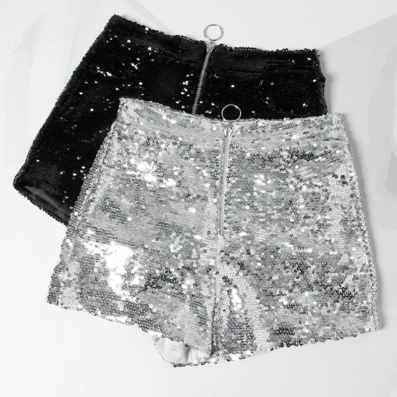 

DEAT 2019 Sexy Club Women Sequin Shorts High Waist Zipper Front Bodycon Pockets Skinny Party Festival Raves Dance Shorts MG288