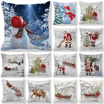 

Hot Christmas cushion cover 45*45 Pillowcase sofa cushions Pillow cases Cotton Linen pillow covers Home Decor